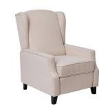 TAYLOR + LOGAN 27.5 W Cream Traditional Upholstered Slim Wingback Recliner with Accent Nail Trim and Push Back Recliner