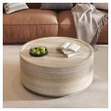 Harper & Bright Designs 27.5 in. Beige Round MDF Coffee Table with Faux Luxury Marble Stone Pattern End Table