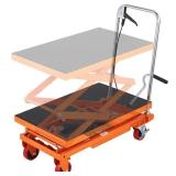 VEVOR Hydraulic Lift Table Cart 330 lbs. Capacity 50 in. Lifting Height Manual Double Scissor Lift Table with 4 Wheels, Orange