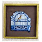 Dutch Delft Polychrome Birdcage Ceramic Wall Plaque 19th Century