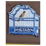 Dutch Delft Polychrome Birdcage Ceramic Wall Plaque 19th Century