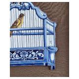 Dutch Delft Polychrome Birdcage Ceramic Wall Plaque 19th Century