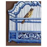 Dutch Delft Polychrome Birdcage Ceramic Wall Plaque 19th Century