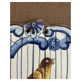 Dutch Delft Polychrome Birdcage Ceramic Wall Plaque 19th Century