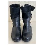 Sesto Meucci Boots - Size 8 Black Leather and Calfskin Buckle Ankle Moto Boots
