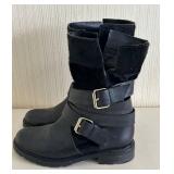 Sesto Meucci Boots - Size 8 Black Leather and Calfskin Buckle Ankle Moto Boots