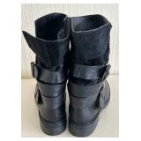 Sesto Meucci Boots - Size 8 Black Leather and Calfskin Buckle Ankle Moto Boots