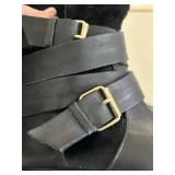 Sesto Meucci Boots - Size 8 Black Leather and Calfskin Buckle Ankle Moto Boots