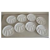 Vintage MCM Ceramic Fondue Plates in creamy White Matte Glaze - Set of 8