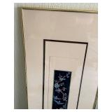 Vintage Asian BLUE BIRD Print in Brass Frame