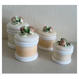 MCM Japan Ceramic Canister Set - 4-Piece with Fruit Knob Lids & Leaves