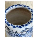 Meiji Period-Hand Painted Japanese Porcelain Blue & White Hibachi Planter Mountain Scene