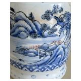 Meiji Period-Hand Painted Japanese Porcelain Blue & White Hibachi Planter Mountain Scene