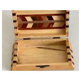 Wooden Parquetry Jewelry Box with Inlaid Multicolor Wood Lid & Black Latch Lock