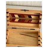 Wooden Parquetry Jewelry Box with Inlaid Multicolor Wood Lid & Black Latch Lock