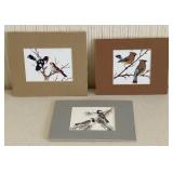 Set of 3 Matted Bird Prints