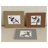 Set of 3 Matted Bird Prints