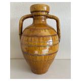 Large Tall Ceramic Jug with Crackle Amber Glaze & Two Handles