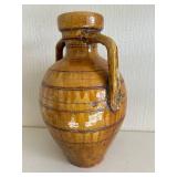 Large Tall Ceramic Jug with Crackle Amber Glaze & Two Handles