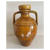 Large Tall Ceramic Jug with Crackle Amber Glaze & Two Handles