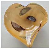 Murano Glass Dish or Bowl - Leaf-Shaped Peach Amber with Painted Swirls