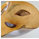 Murano Glass Dish or Bowl - Leaf-Shaped Peach Amber with Painted Swirls