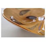 Murano Glass Dish or Bowl - Leaf-Shaped Peach Amber with Painted Swirls