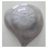 Murano Glass Dish or Bowl - Leaf-Shaped Peach Amber with Painted Swirls