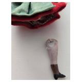 Antique Bisque Miniature Doll - Red & Green Dress & Straw Hat