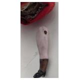 Antique Bisque Miniature Doll - Red & Green Dress & Straw Hat