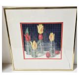 Red Beads - Dianne Muffett Thomas - Egg Tempera - 15x15 Framed Artwork