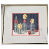 Red Beads - Dianne Muffett Thomas - Egg Tempera - 15x15 Framed Artwork