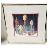 Red Beads - Dianne Muffett Thomas - Egg Tempera - 15x15 Framed Artwork