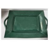 Dept. 56 Tartan Plaid Pitcher & Corelle Blue Mugs (4) & Green Ceramic Tray