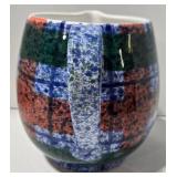 Dept. 56 Tartan Plaid Pitcher & Corelle Blue Mugs (4) & Green Ceramic Tray