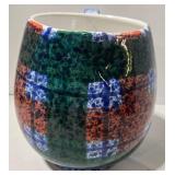 Dept. 56 Tartan Plaid Pitcher & Corelle Blue Mugs (4) & Green Ceramic Tray