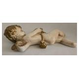 Haeger Planter & Majolica Frog on Lily Pad & Chalkware Cherub