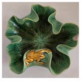 Haeger Planter & Majolica Frog on Lily Pad & Chalkware Cherub
