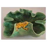 Haeger Planter & Majolica Frog on Lily Pad & Chalkware Cherub