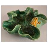 Haeger Planter & Majolica Frog on Lily Pad & Chalkware Cherub