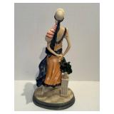 Porcelain Figurine - Tall Art Deco Woman in Orange Dress & Blue Sash with Striped Hat