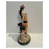 Porcelain Figurine - Tall Art Deco Woman in Orange Dress & Blue Sash with Striped Hat
