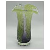 Artisan Created Glass Vase Purple to Lime Gradient with Speckled Pattern