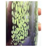 Artisan Created Glass Vase Purple to Lime Gradient with Speckled Pattern