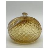 Amber Glass APPLE / Pumpkin with Diamond Pattern - Art Glass Sculpture