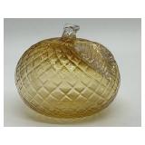 Amber Glass APPLE / Pumpkin with Diamond Pattern - Art Glass Sculpture