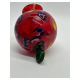 Vintage Hand-Blown Glass Witches Ball - Red Swirl with Green Loop Top