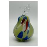 Murano Artisan Made Hand-Blown Glass Pear Sculpture Vase Multicolor Swirl