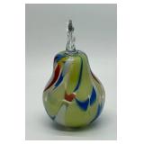 Murano Artisan Made Hand-Blown Glass Pear Sculpture Vase Multicolor Swirl