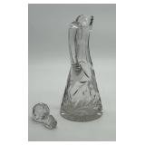Cut Glass Decanter - Bird Motif with Faceted Stopper